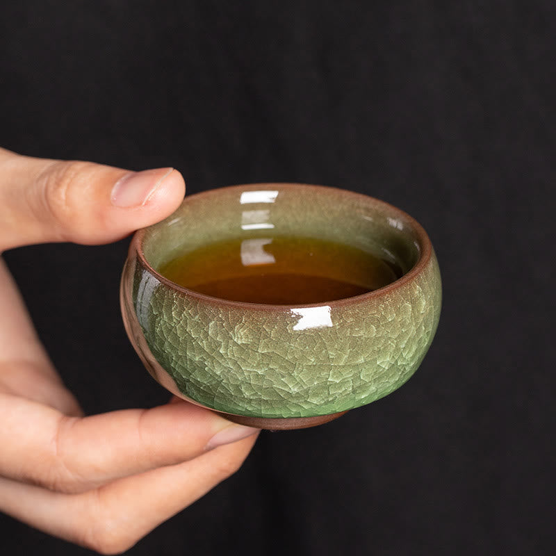 7cm Ceramic Green Ice Crack Jian Zhan Tea Cup for Tea Ritual