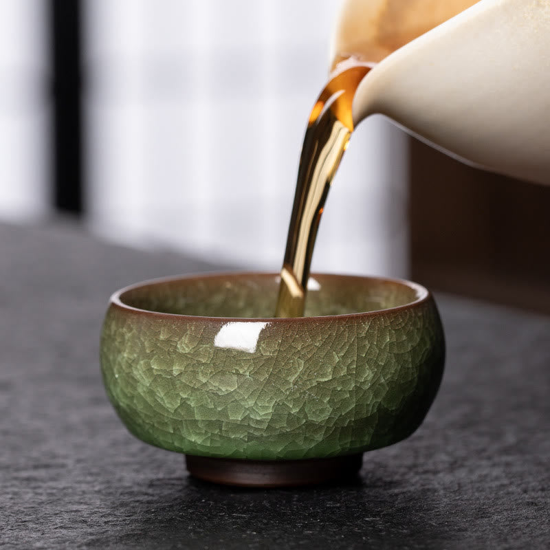 7cm Ceramic Green Ice Crack Jian Zhan Tea Cup for Tea Ritual