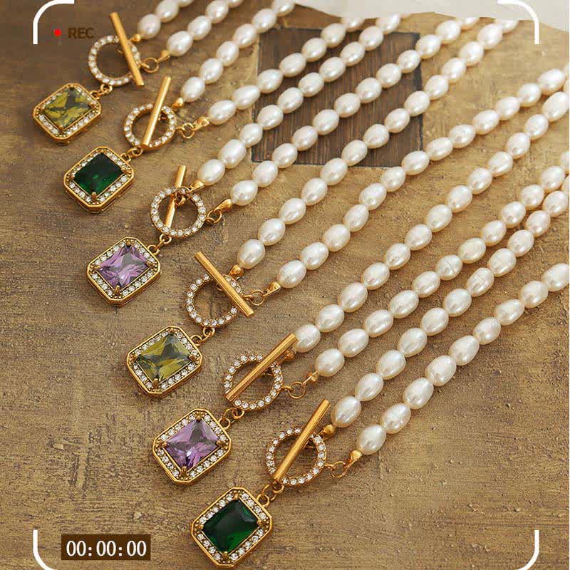 Pearl Zircon Charm Necklace for Wealth, Peace & Calm