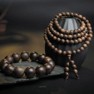 Agarwood 108 Wood Mala Beads Peace Strength Bracelet