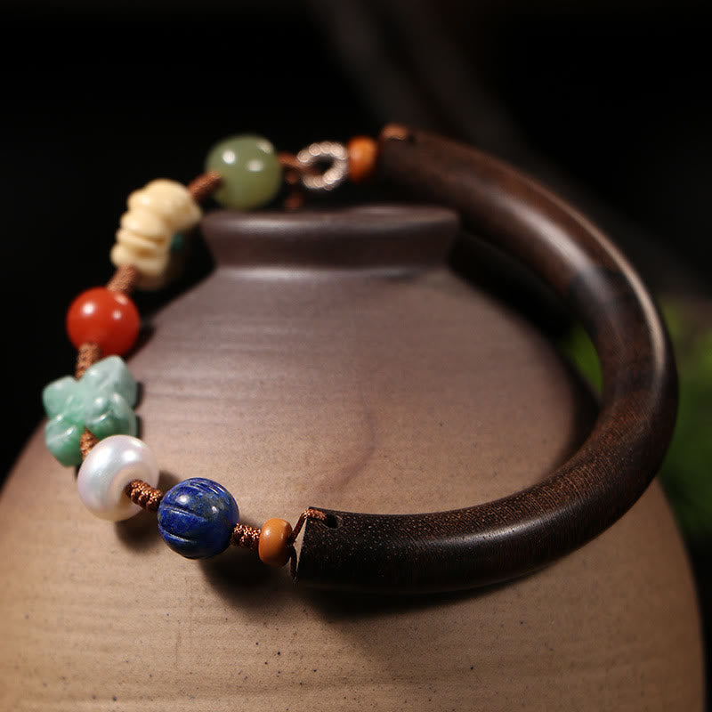 Agarwood Balance & Luck Bracelet with Lazurite and Hetian Jade