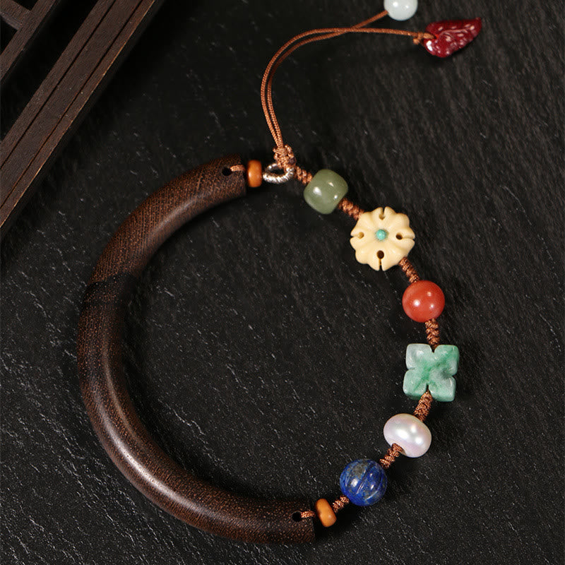 Agarwood Balance & Luck Bracelet with Lazurite and Hetian Jade
