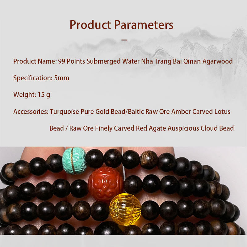 Agarwood Bracelet with Turquoise Amber & Red Agate for Strength