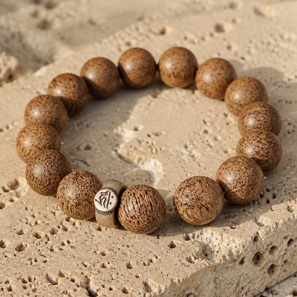 Natural Agarwood Chinese Zodiac Peace Bracelet 12mm Beads, bracelet around a incense burner