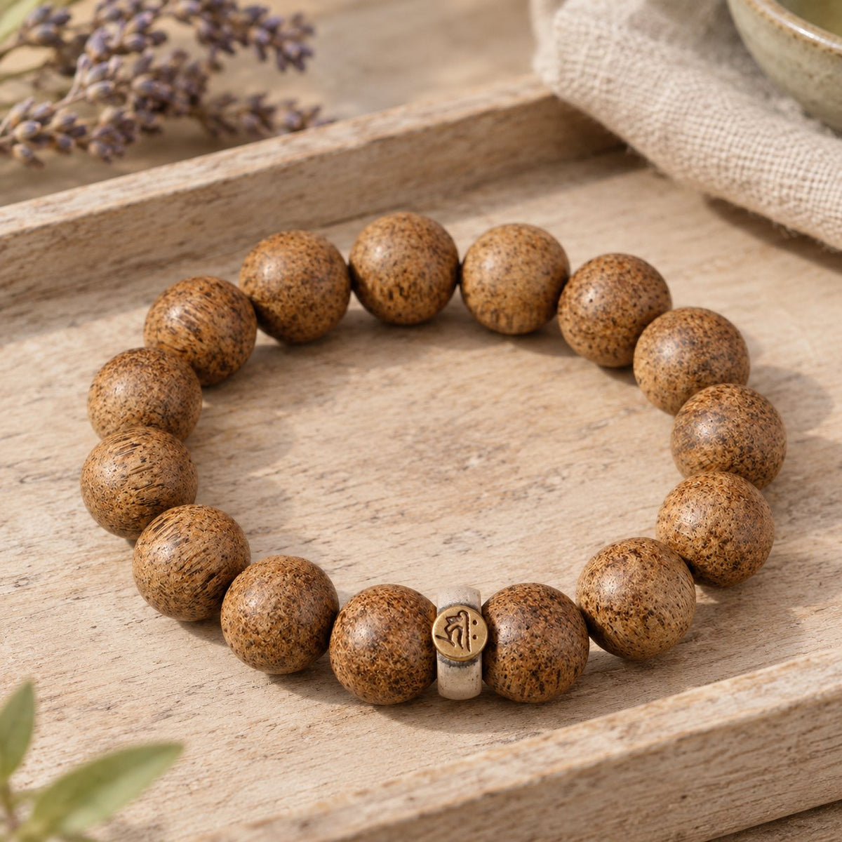 Natural Agarwood Chinese Zodiac Peace Bracelet 12mm Beads, bracelet