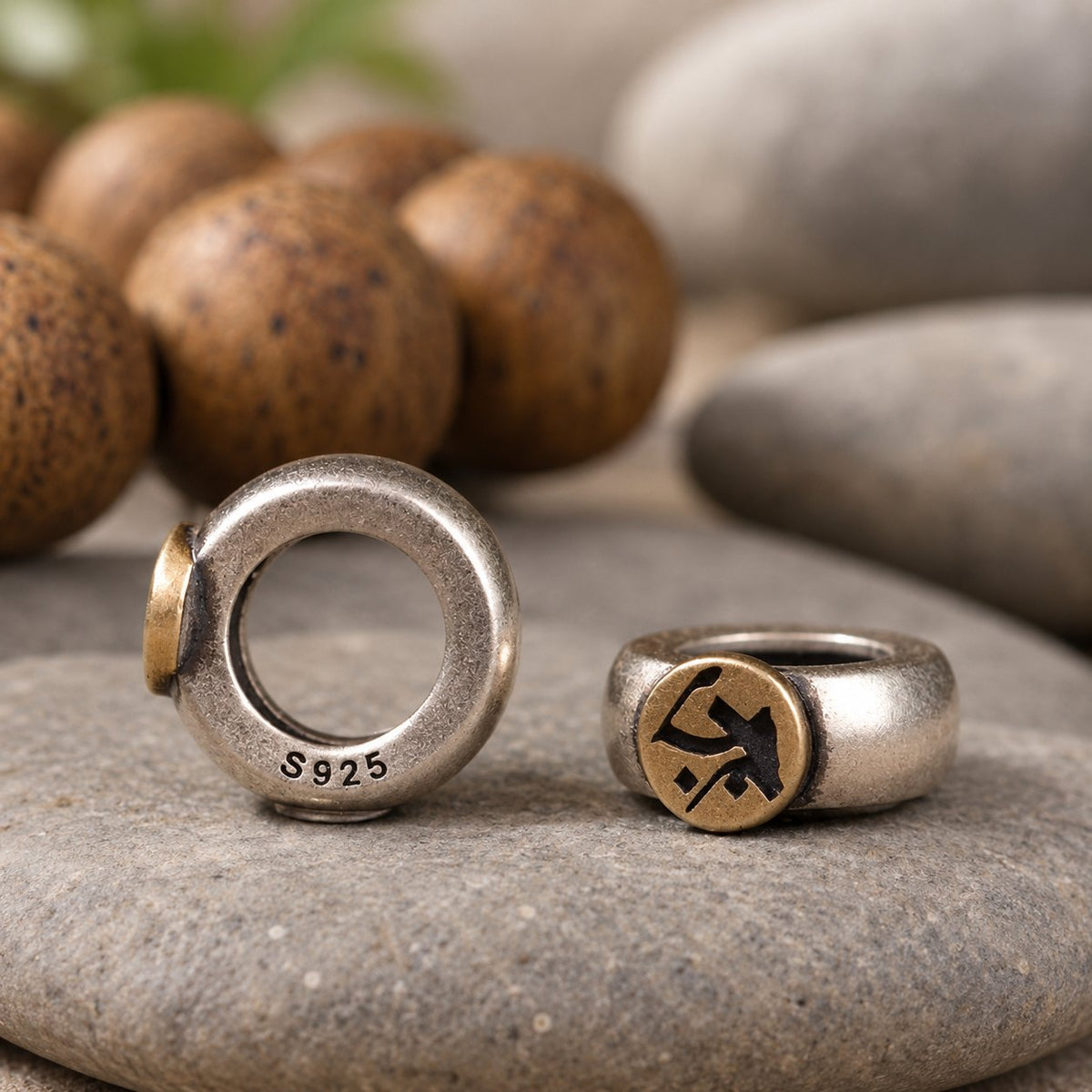 Natural Agarwood Chinese Zodiac Peace Bracelet 12mm Beads, silver rings
