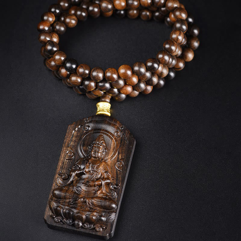 Agarwood Necklace with Avalokitesvara Beads for Strength & Luck