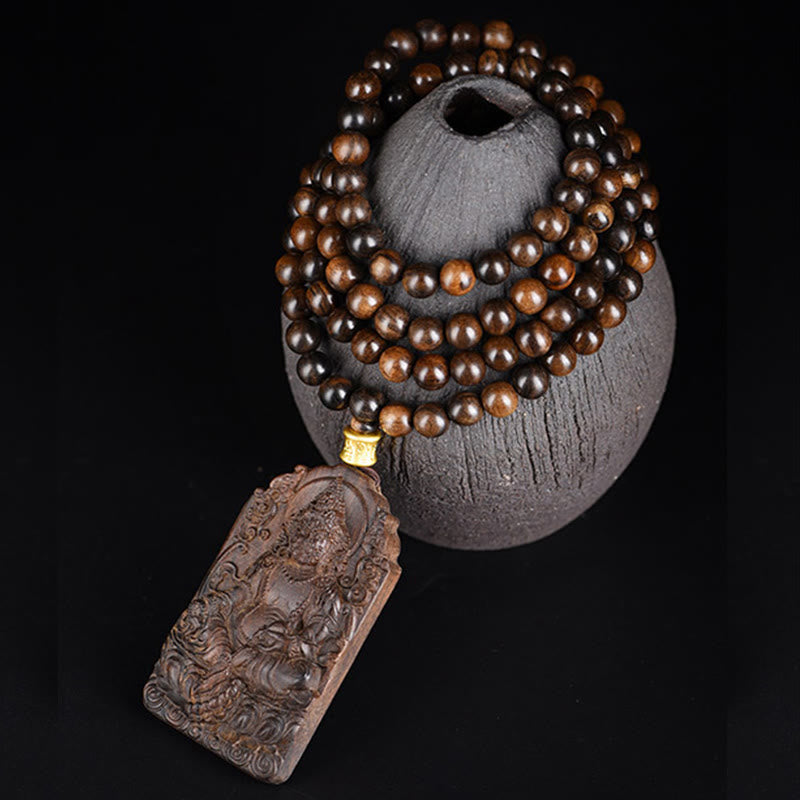 Agarwood Necklace with Avalokitesvara Beads for Strength & Luck