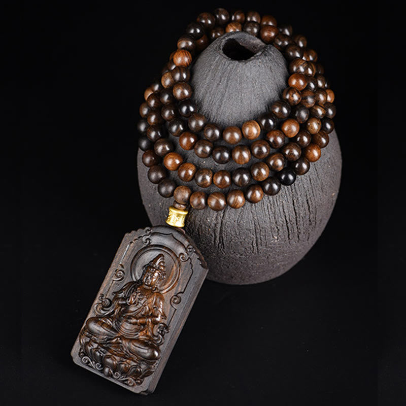 Agarwood Necklace with Avalokitesvara Beads for Strength & Luck