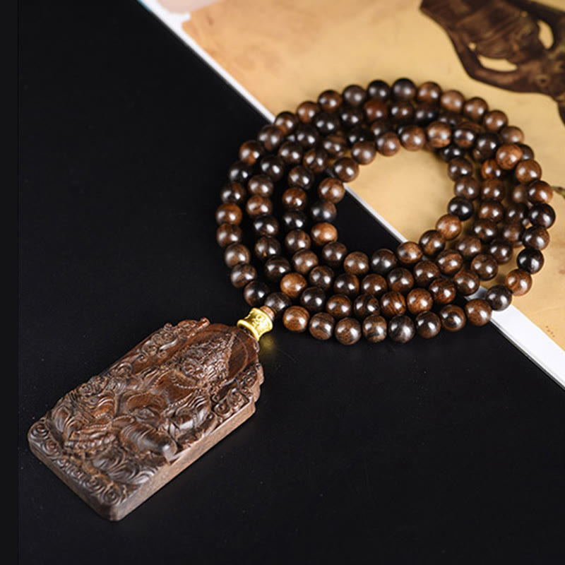 Agarwood Necklace with Avalokitesvara Beads for Strength & Luck