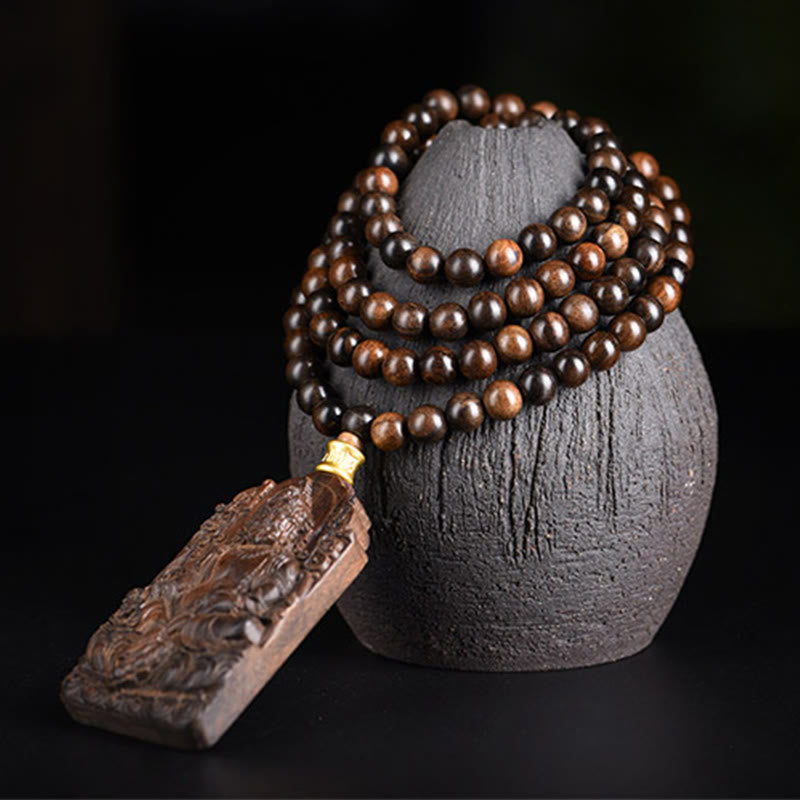Agarwood Necklace with Avalokitesvara Beads for Strength & Luck