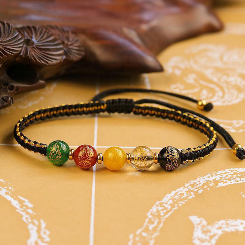 Agate Bracelet with Five Directions Gods Protection String Braid