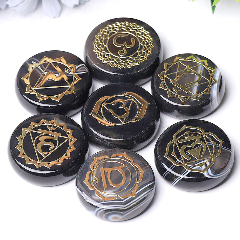 Agate Chakra Printed Rune Palm Stones Set 1.76 Inch