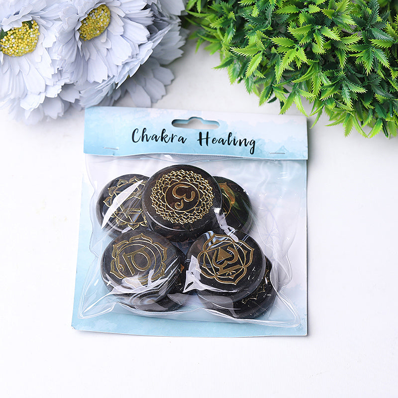 Agate Chakra Printed Rune Palm Stones Set 1.76 Inch