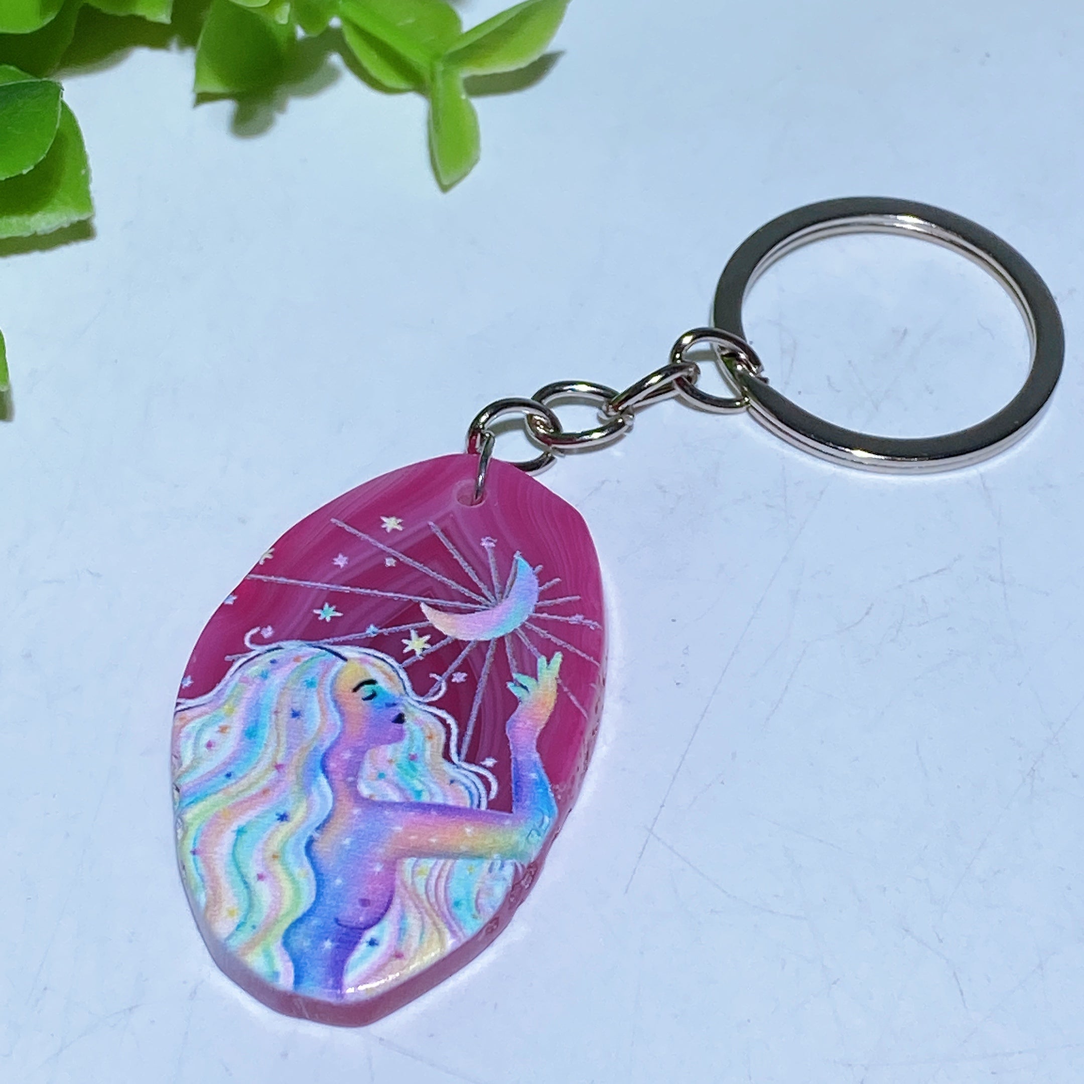 Agate Slab Keychain with Printed Designs for Healing