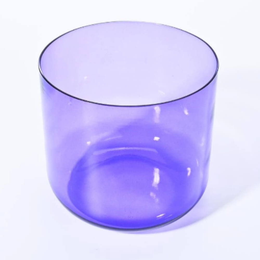 Purple translucent glass cylinder container from Alchemy Clear Purple B Note Crystal Singing Bowl