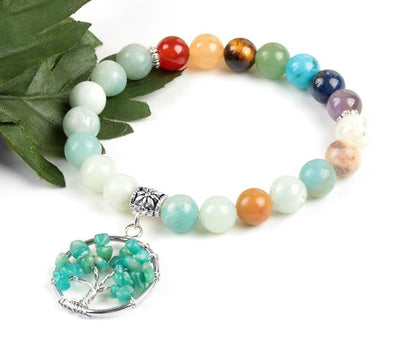 Amazonite Chakra Bracelet with Tree of Life Charm