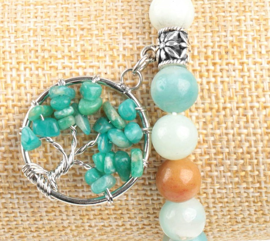 Amazonite Chakra Bracelet with Tree of Life Charm