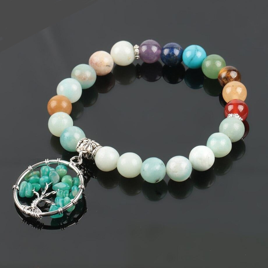 Amazonite Chakra Bracelet with Tree of Life Charm