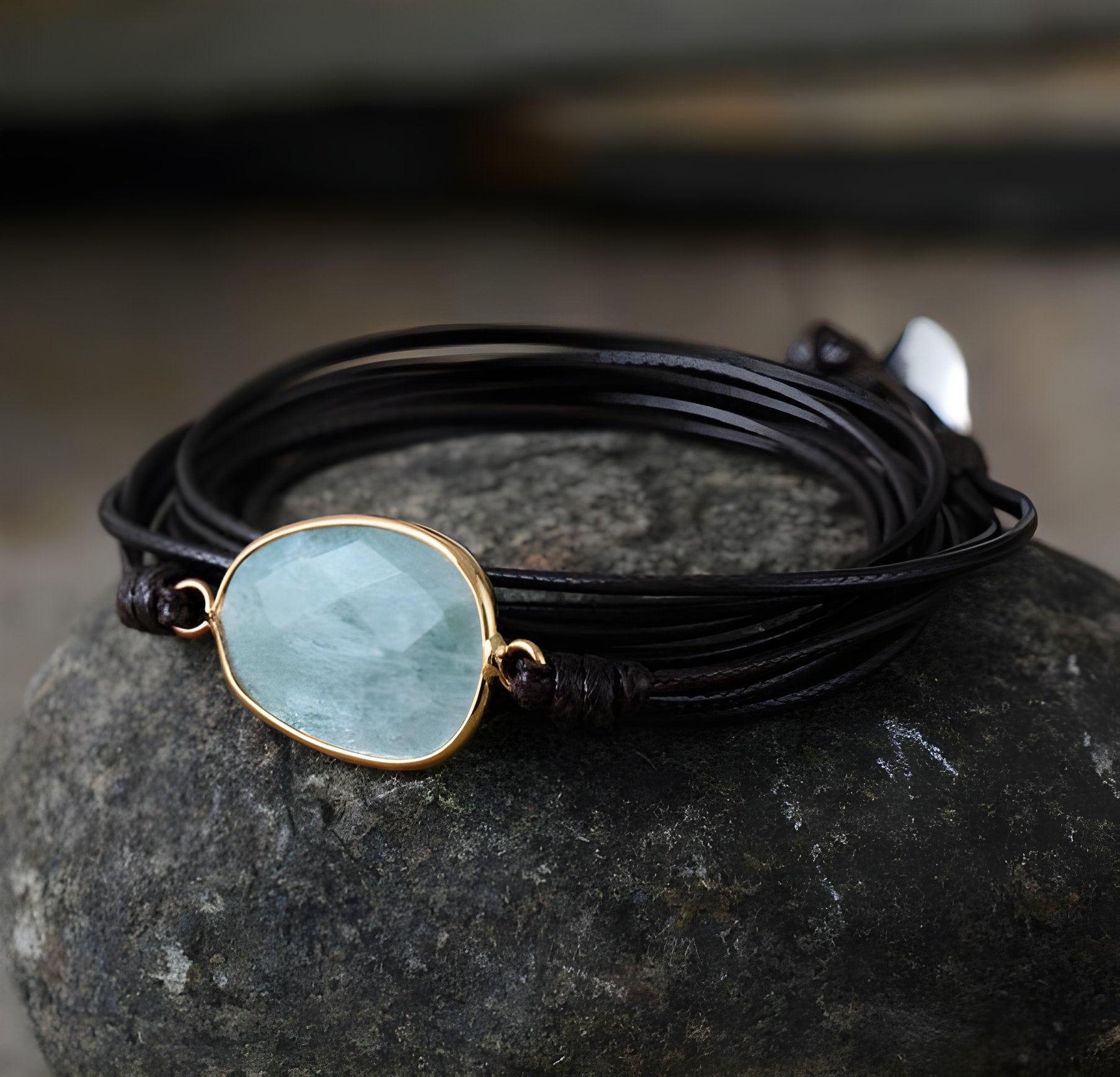 Amazonite Stone Leather Bracelet for Balance