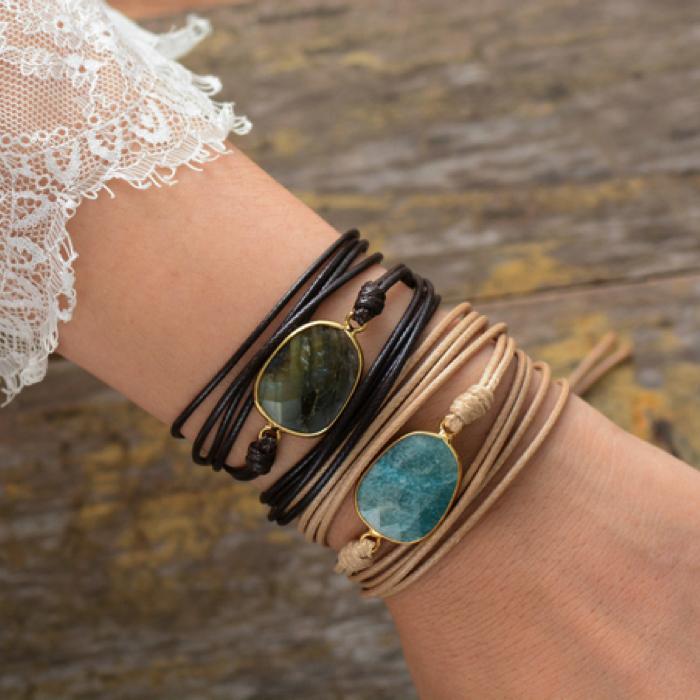 Amazonite Stone Leather Bracelet for Balance