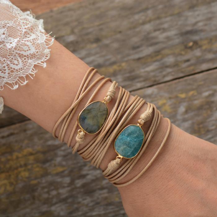 Amazonite Stone Leather Bracelet for Balance