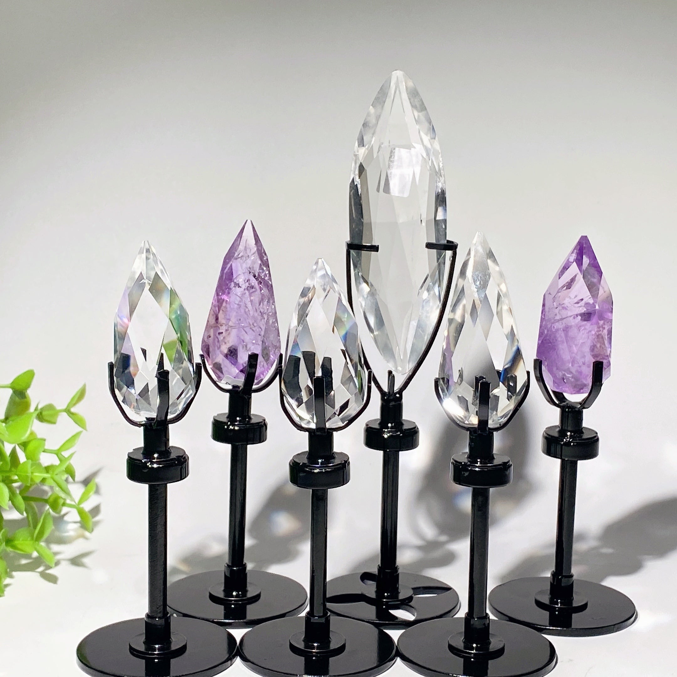 Amethyst Clear Quartz Polyhedron Crystal with Stand 13-17cm