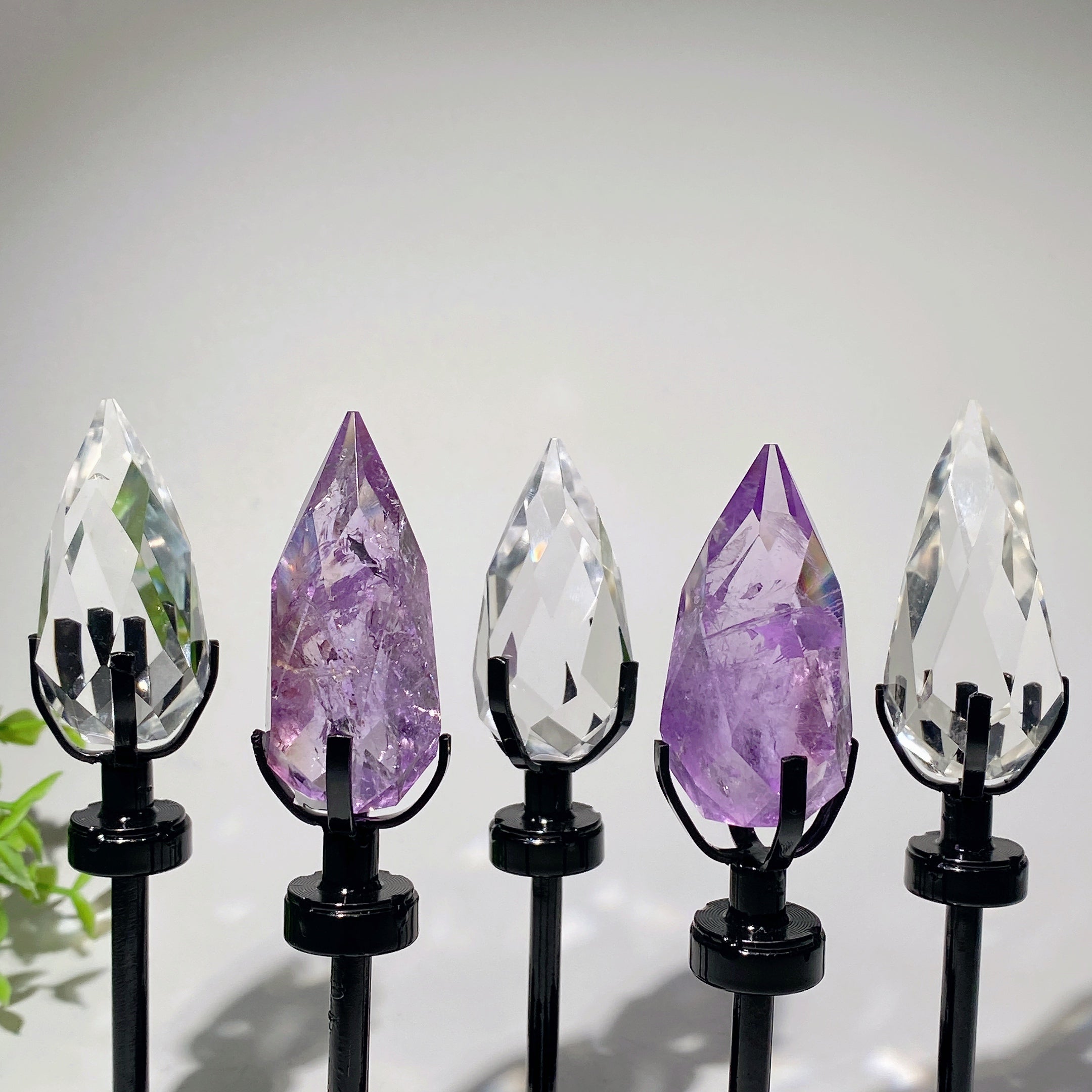 Amethyst Clear Quartz Polyhedron Crystal with Stand 13-17cm