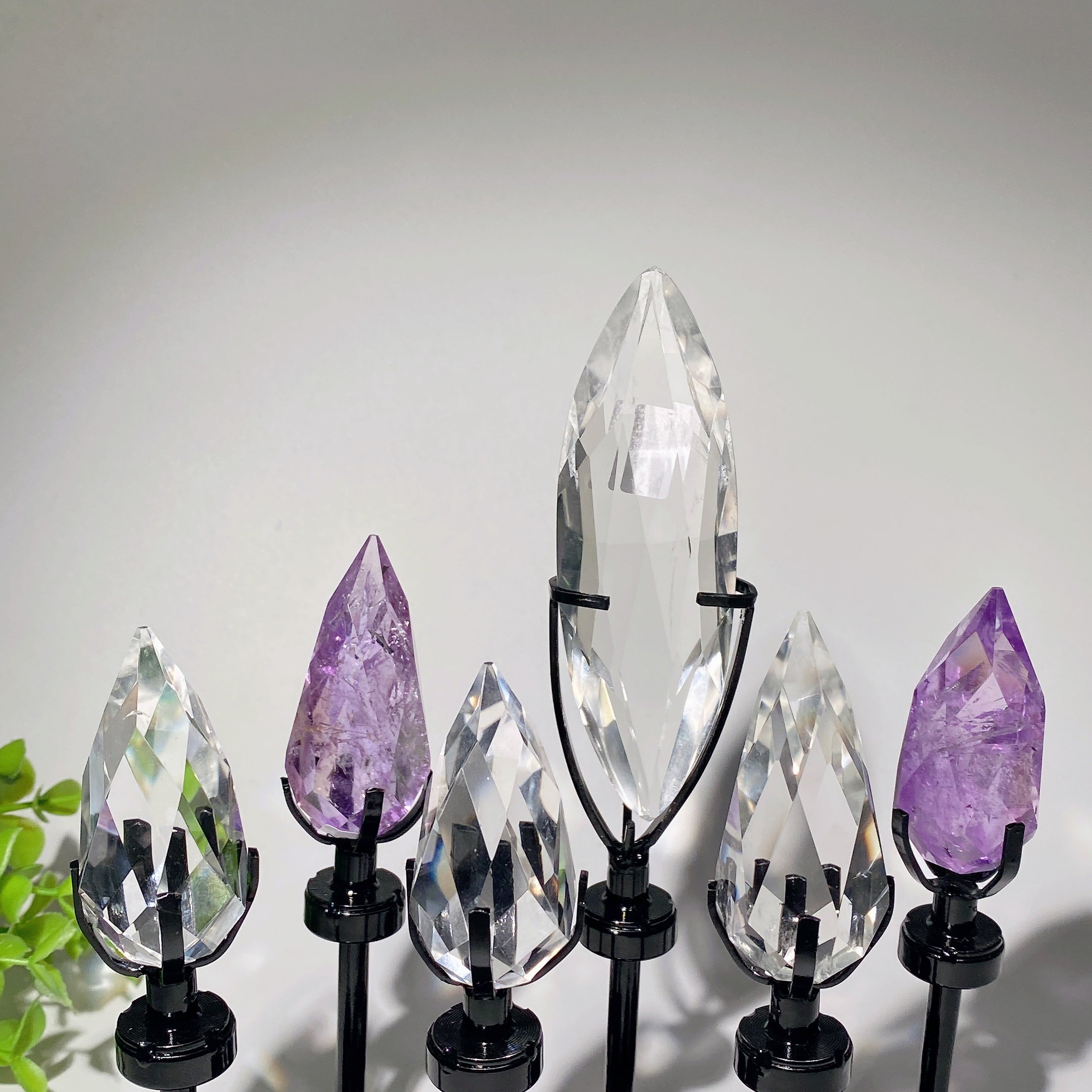 Amethyst Clear Quartz Polyhedron Crystal with Stand 13-17cm