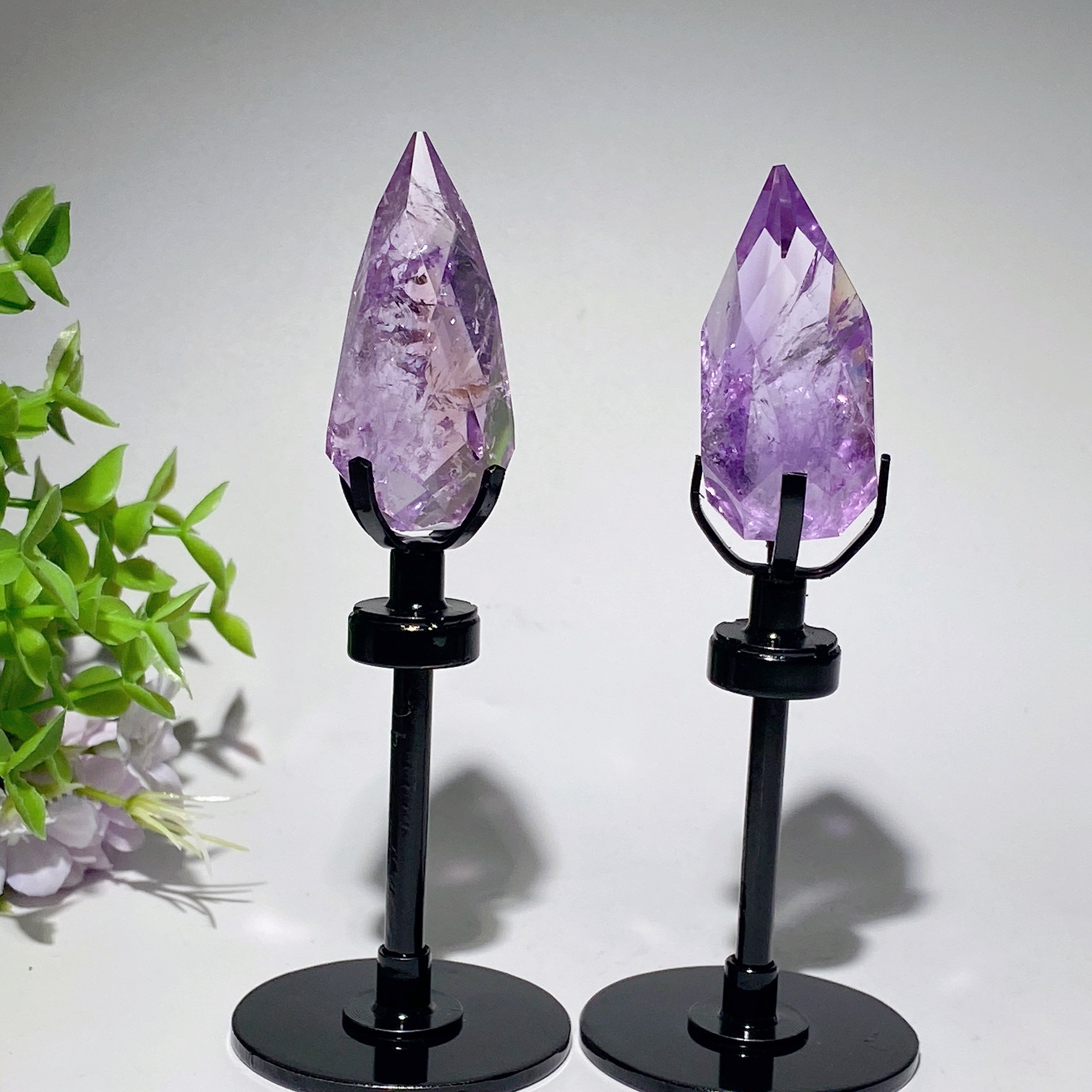 Amethyst Clear Quartz Polyhedron Crystal with Stand 13-17cm