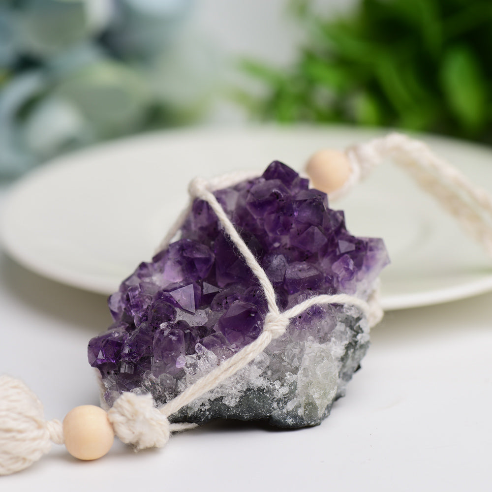Amethyst Cluster Hanging with Cotton Rope Tassels 100g