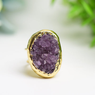 Amethyst Cluster Ring Gold Metal Rough Crystal 10g