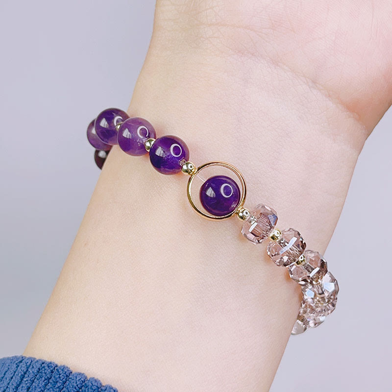 Amethyst Crystal Bracelet with Four Leaf Clover for Healing