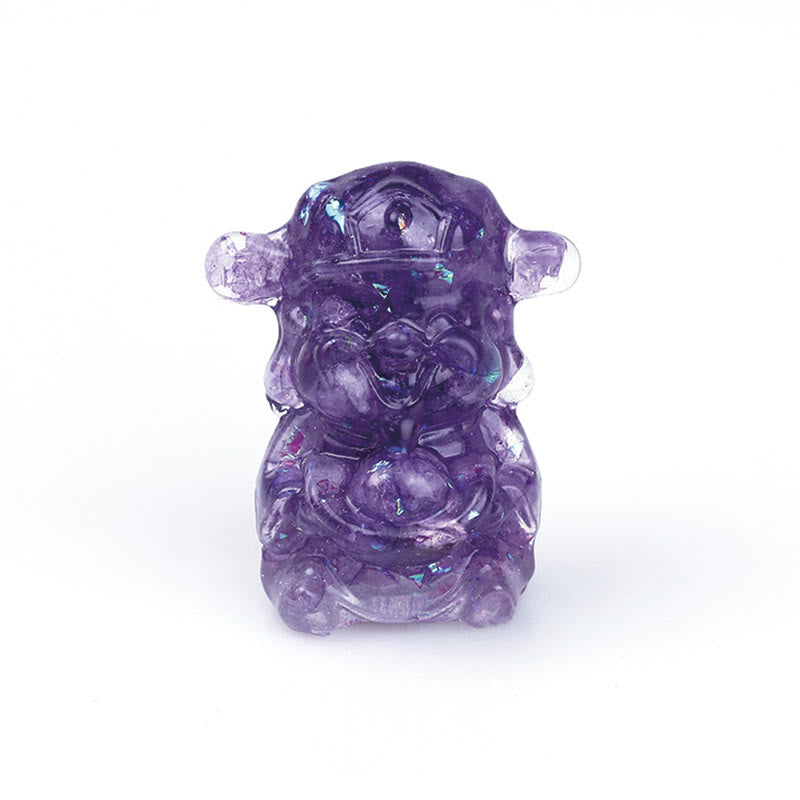 Amethyst God of Wealth Crystal Resin Feng Shui Decor 5.6cm