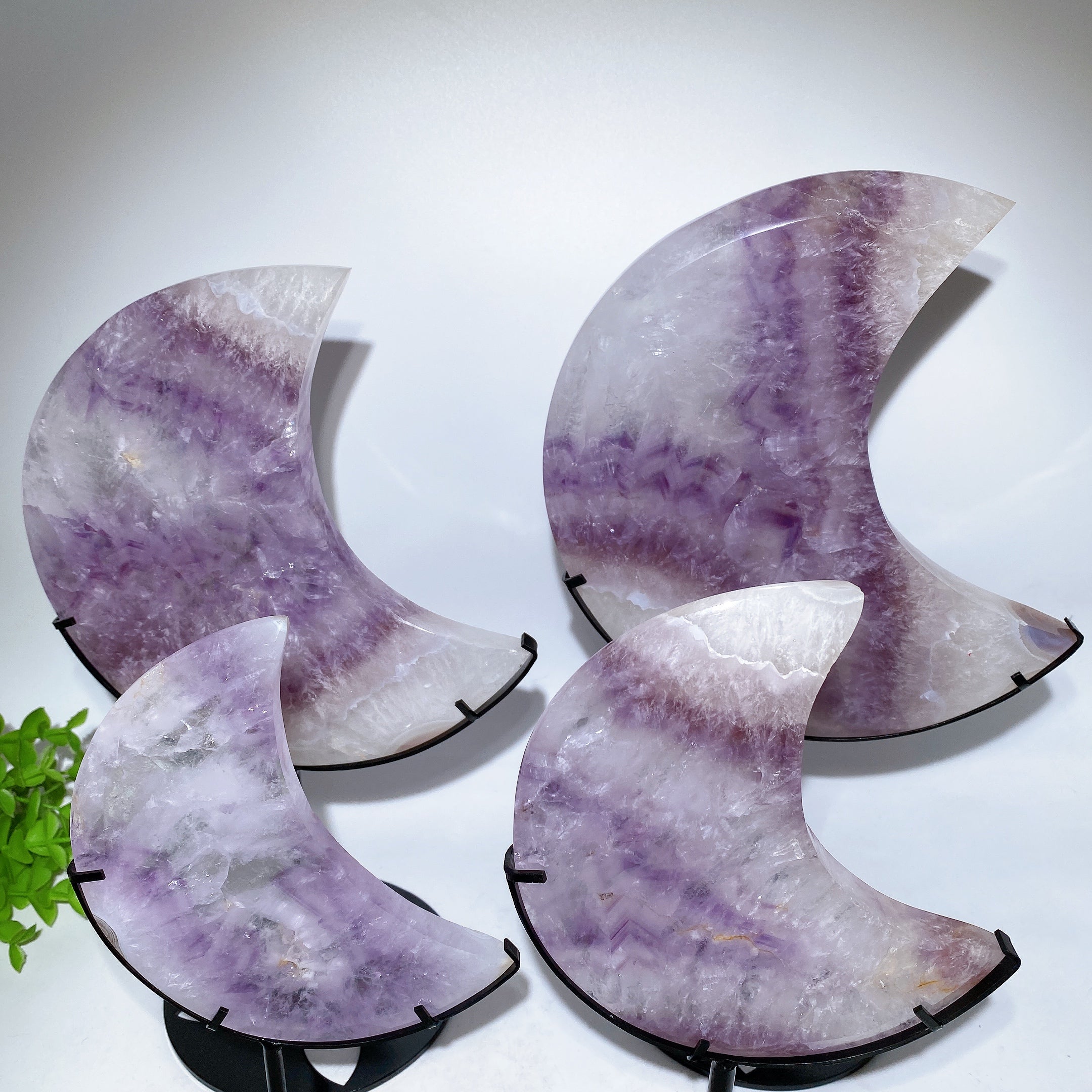 Amethyst Heart & Moon Crystal Carvings with Stand 3.8-7.8 in