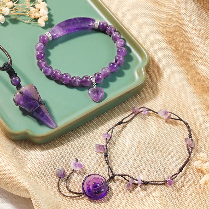Amethyst Jewelry Bundle with Bracelet, Anklet & Necklace Set