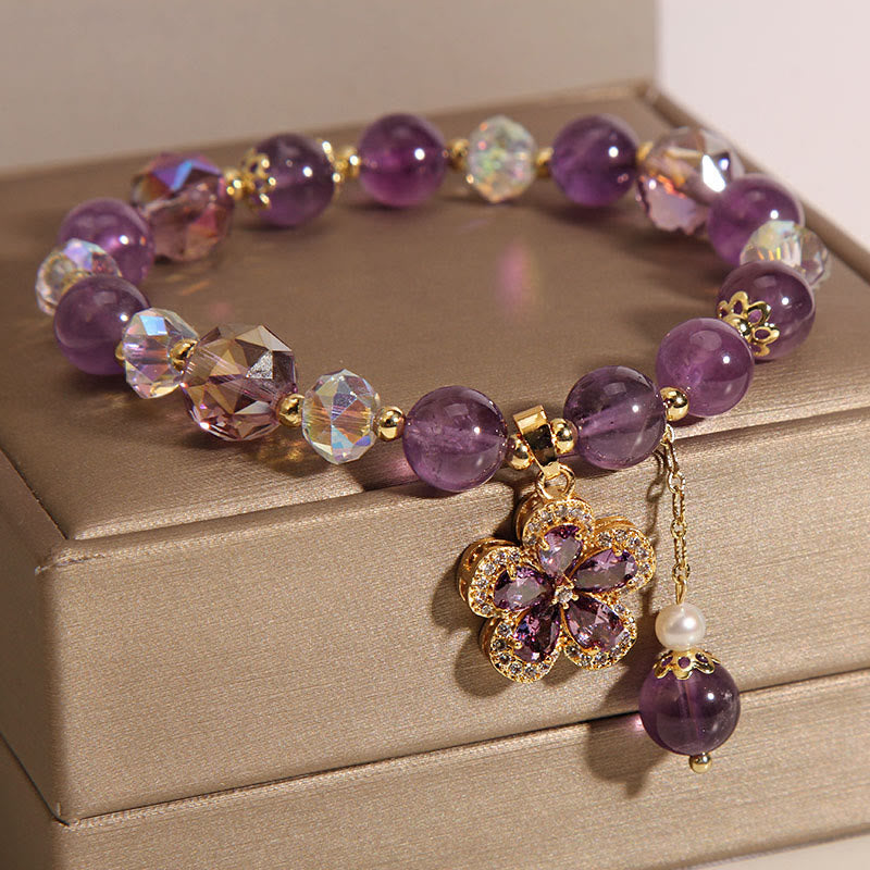Amethyst Pearl Flower Inner Peace Healing Bracelet