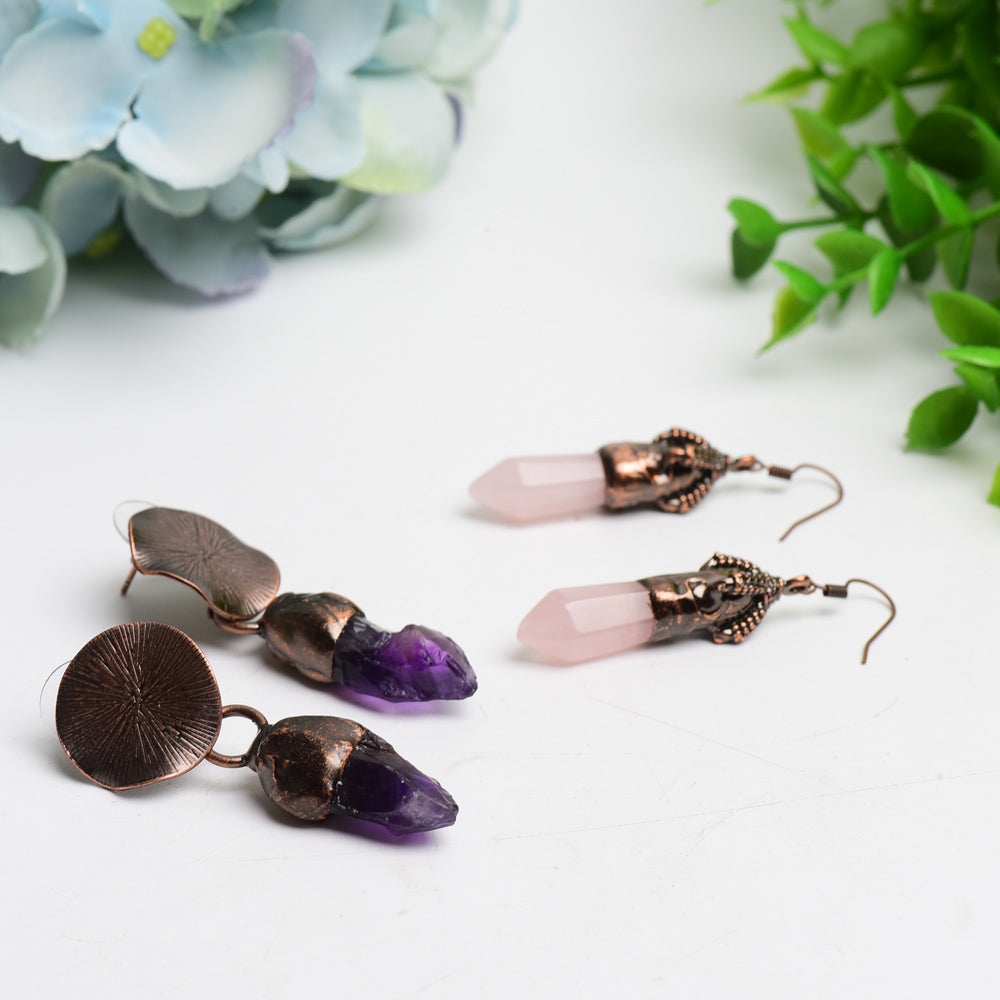 Amethyst and Rose Quartz Crystal Healing Earrings