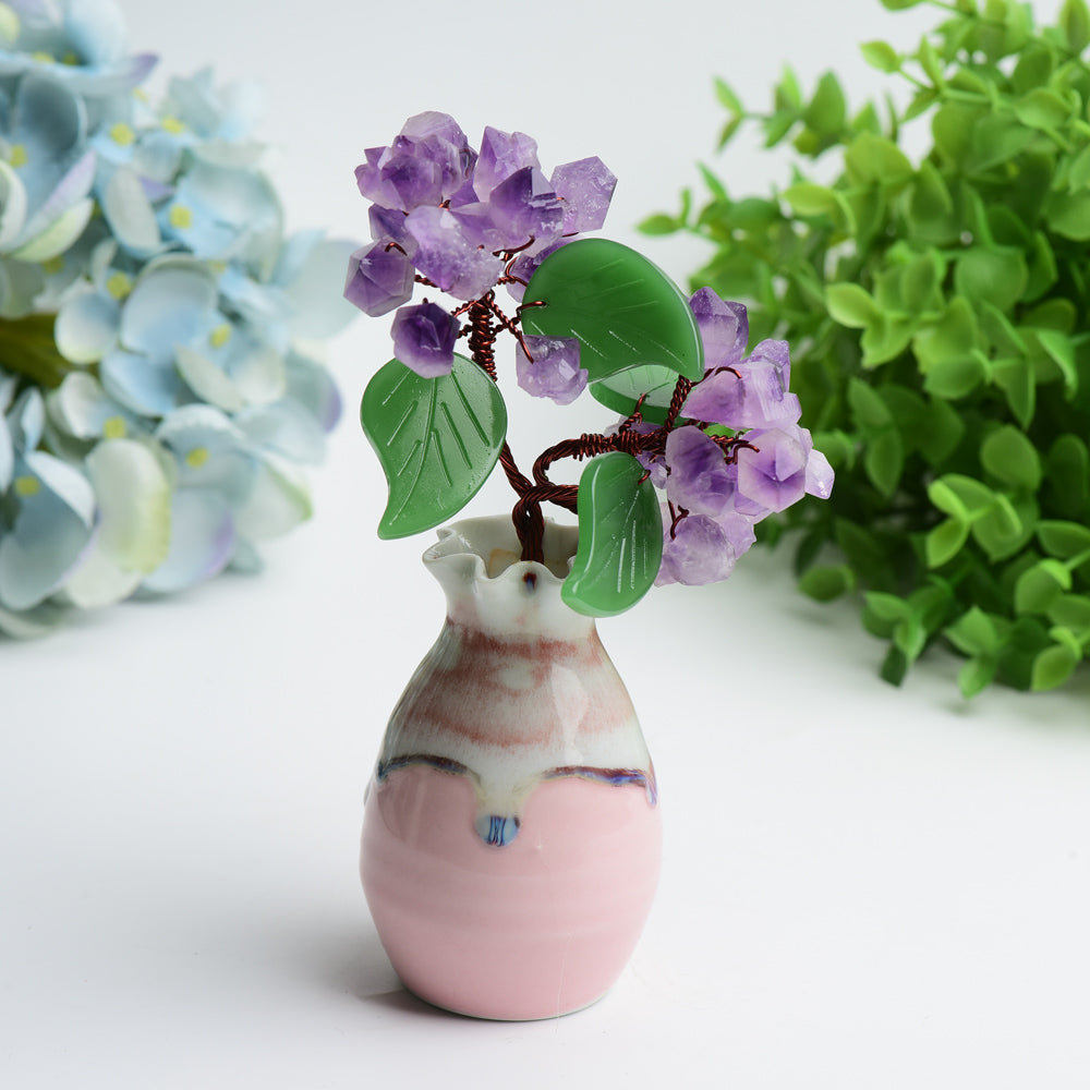 Amethyst & Rose Quartz Flower Vase Crystal Healing Specimens 6in