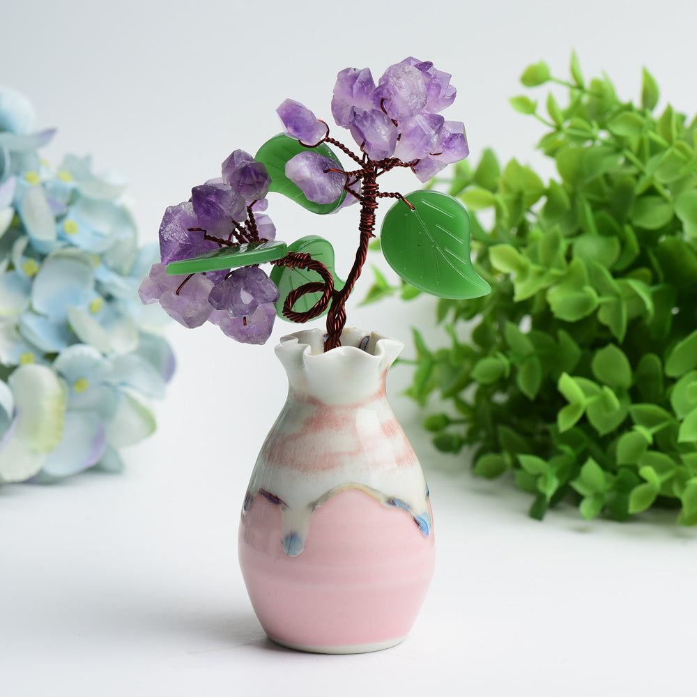 Amethyst & Rose Quartz Flower Vase Crystal Healing Specimens 6in