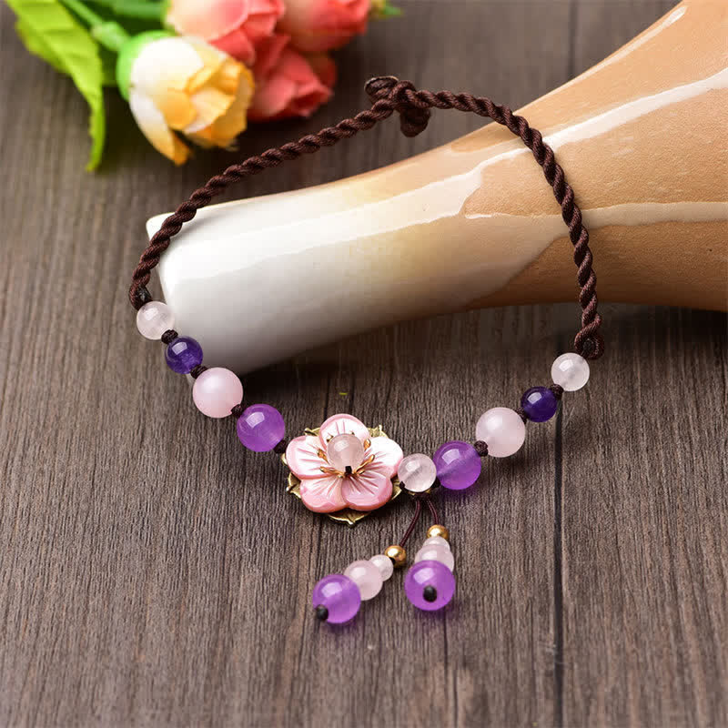 Amethyst Rose Quartz Healing Anklet for Inner Peace & Love