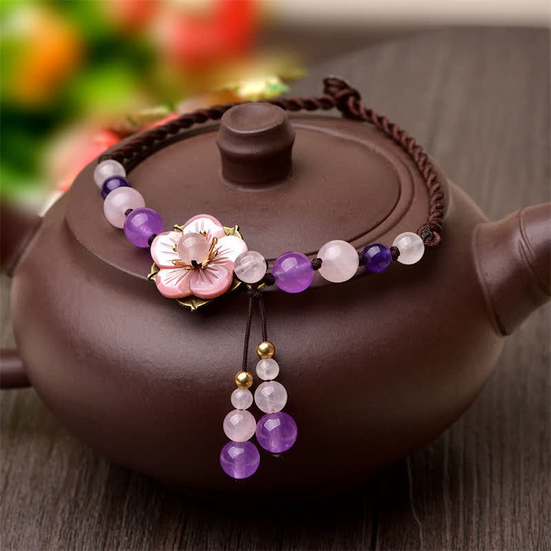 Amethyst Rose Quartz Healing Anklet for Inner Peace & Love