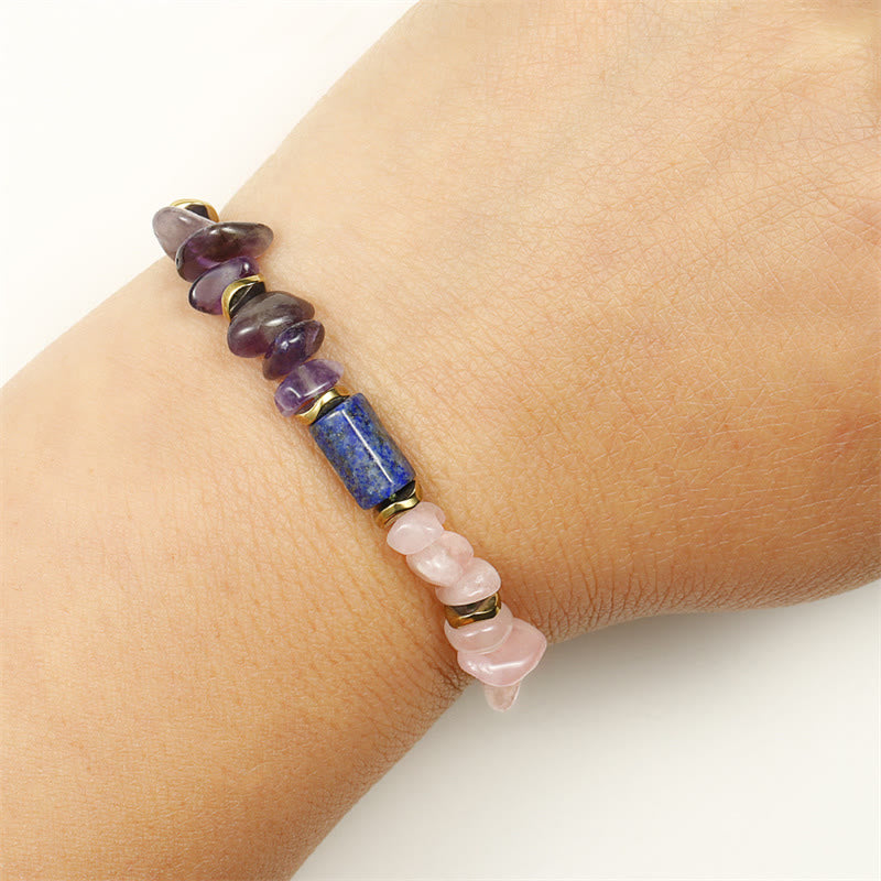 White Witch Of The Moon Crystal Healing Bracelet: Lapis Lazuli, Amethyst & Sodalite Beaded Stackable Gemstone Jewelry
