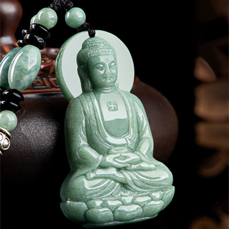 Amitabha Buddha Jade Amulet Necklace Compassion Symbol