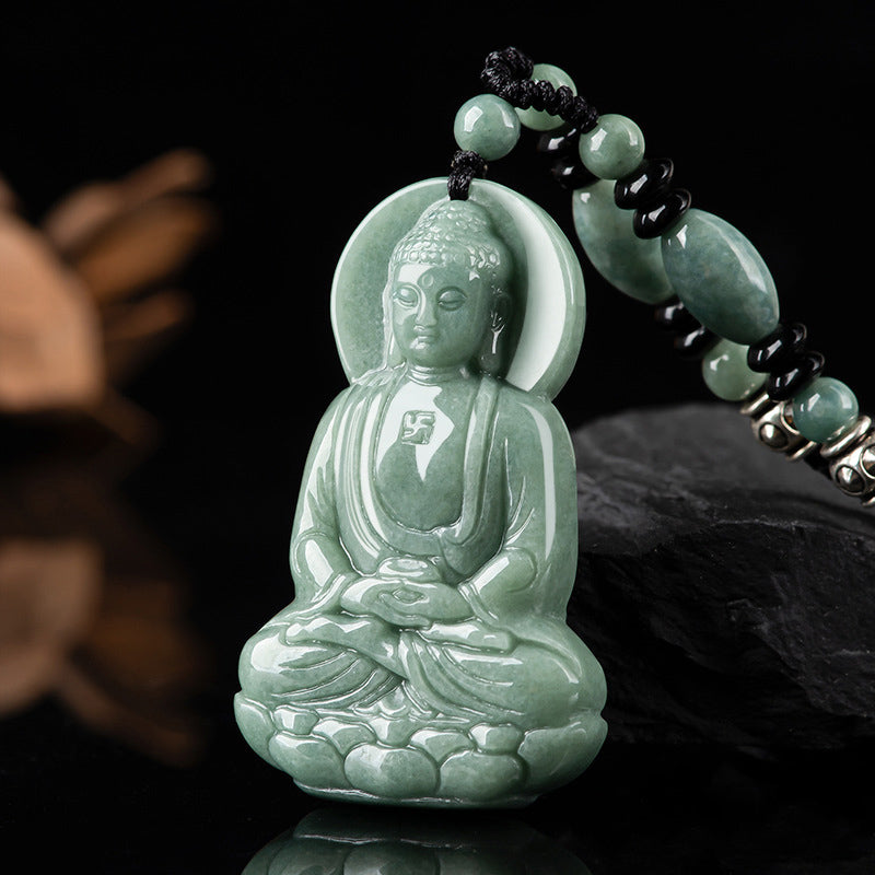 Amitabha Buddha Jade Amulet Necklace Compassion Symbol
