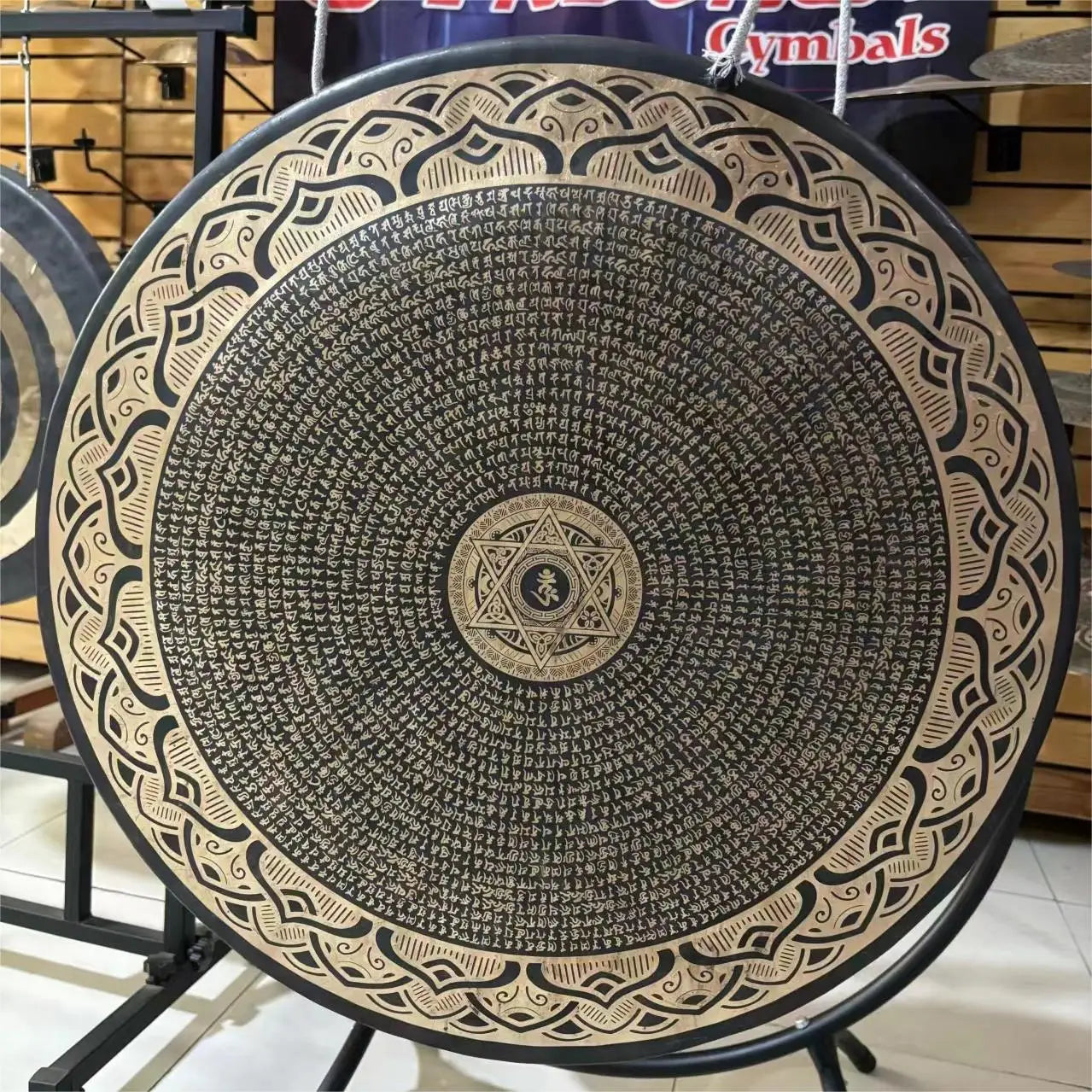 Ornate circular cymbal with Celtic patterns from Ancient Chau Gong for sound healing