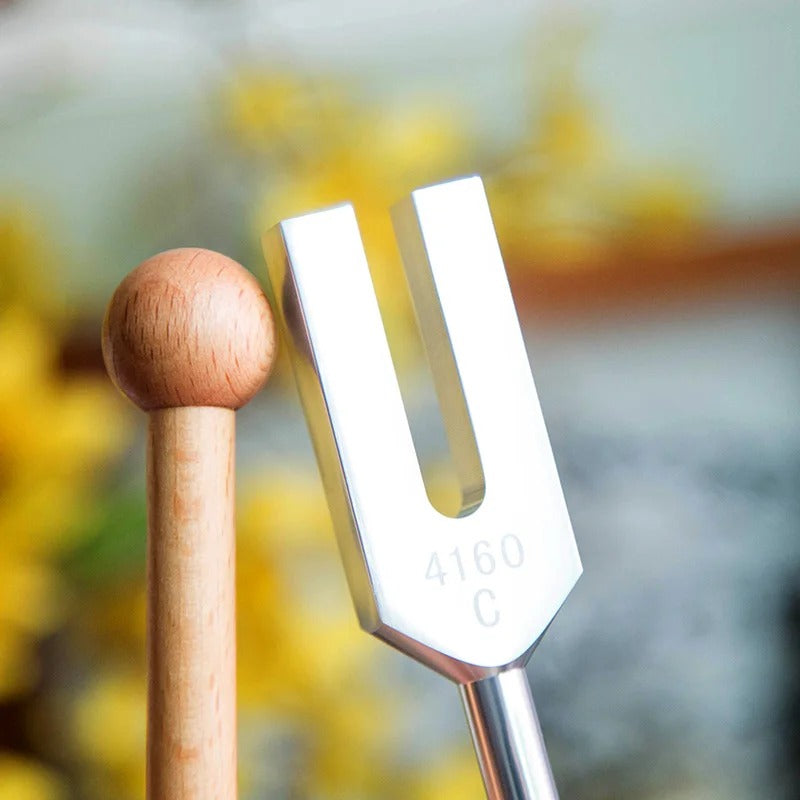 Tuning fork with wooden mallet from Angel Tuning Forks healing therapy set