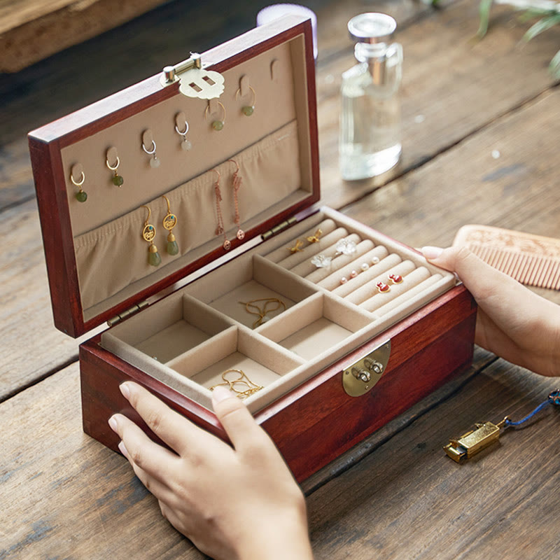 Antique Red Sandalwood Rosewood Handmade Jewelry Storage Box