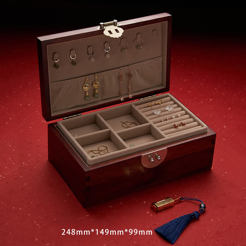 Antique Red Sandalwood Rosewood Handmade Jewelry Storage Box