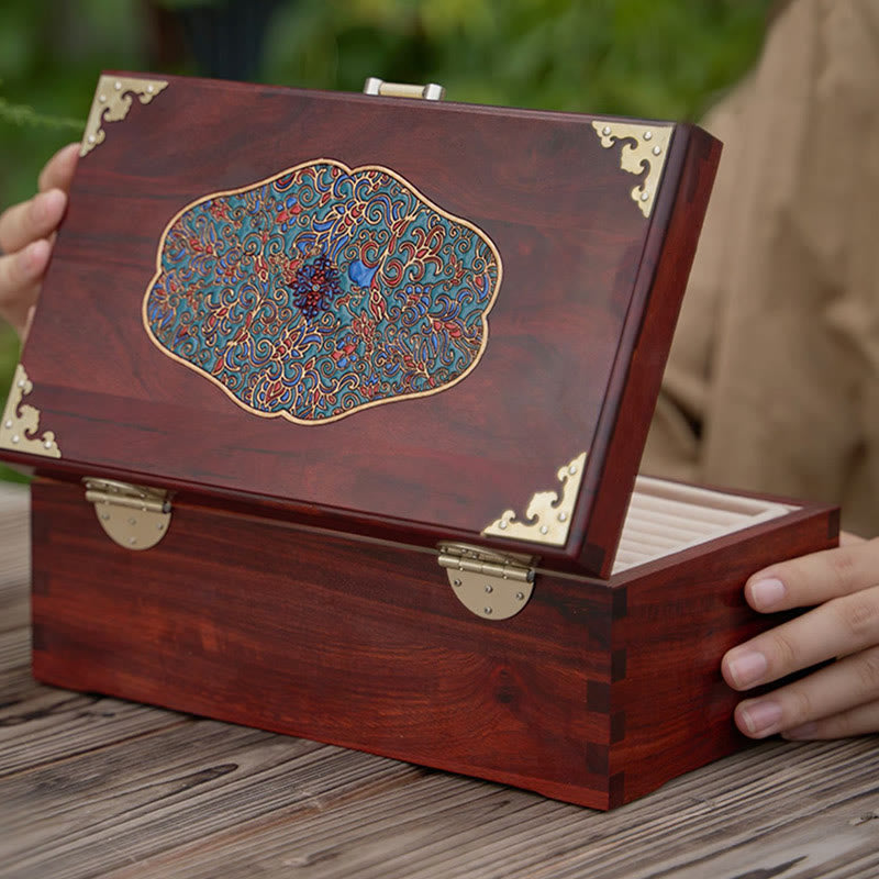 Antique Red Sandalwood Rosewood Handmade Jewelry Storage Box